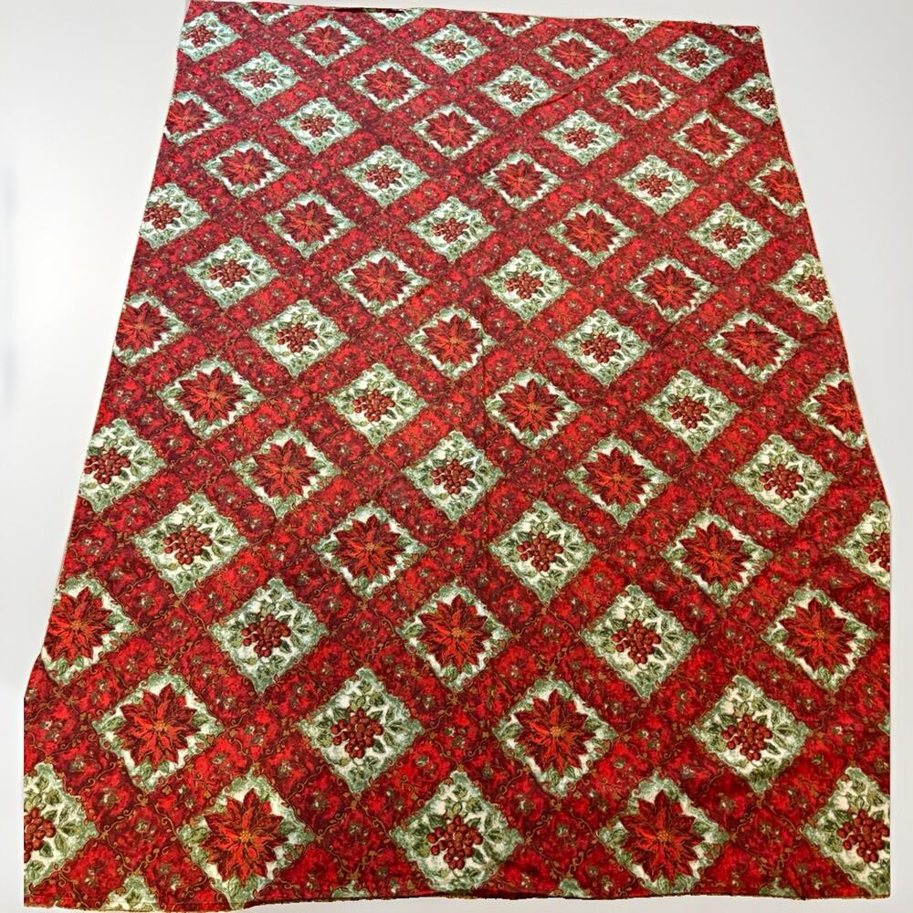Avon Home Fashions poinsettia Christmas tablecloth rectangle cotton 58”x80” VTG